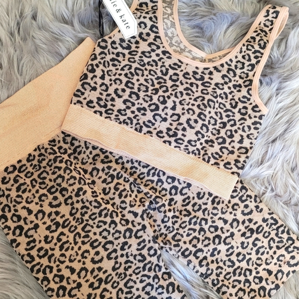 Leopard print crop top and biker short set